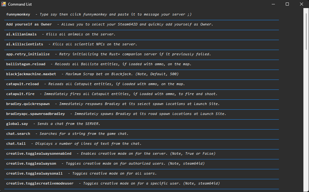 RCON Tool Command List 1